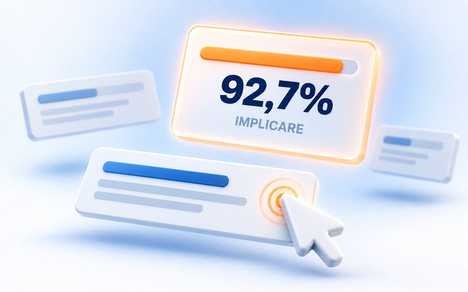 Rata de implicare din Google Analytics: o bară aproape plină, lângă un cursor care apasă pe un rezultat